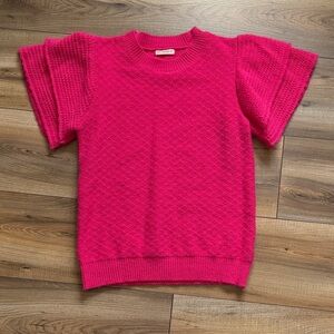 Bright Pink Short-Sleeve Knit Sweater